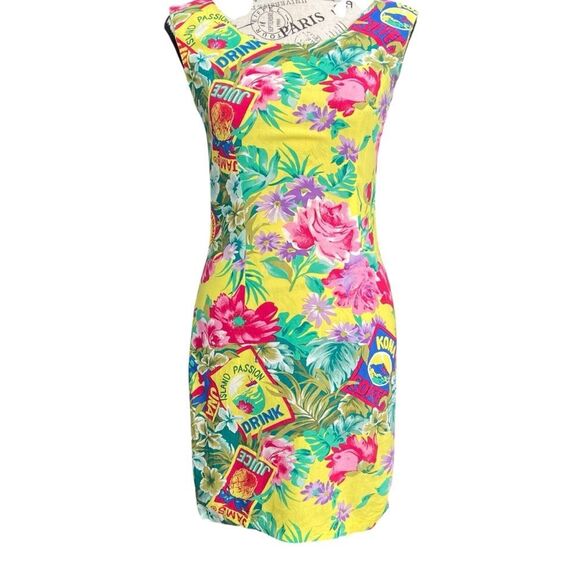 Vintage Jams World Floral Tropical Print Mini Dress in Size 3 - Picture 1 of 11